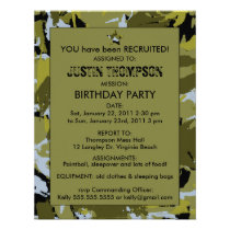Camo Birthday Party Invititation Custom Invite