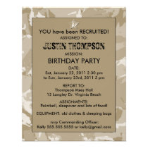 Camo Birthday Party Invititation Personalized Invitation