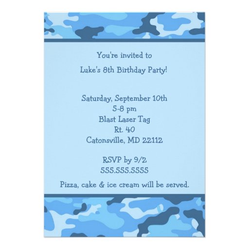 Camo Blue Birthday party invitation