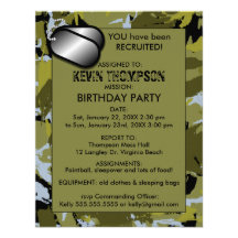 Camo Boy's Birthday Party Invititation Custom Announcement