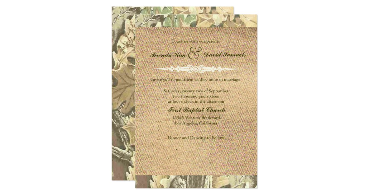 Camo Burlap Wedding Invitation Zazzle