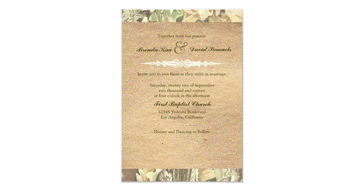 Camo Burlap Wedding Invitation Zazzle