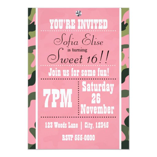 Camo Camouflage &amp; Pink Birthday Party Invitation | Zazzle