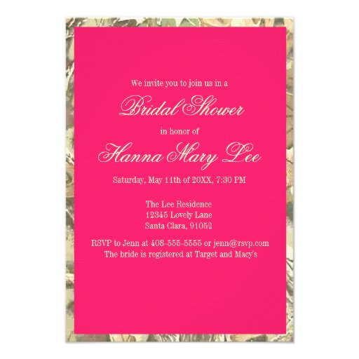 Camo Elegant Hot Pink Bridal Shower Invitation