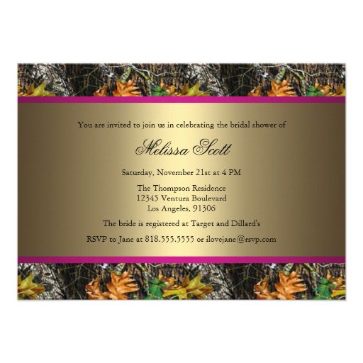 Camo & Hot Pink Bridal Shower Invitations