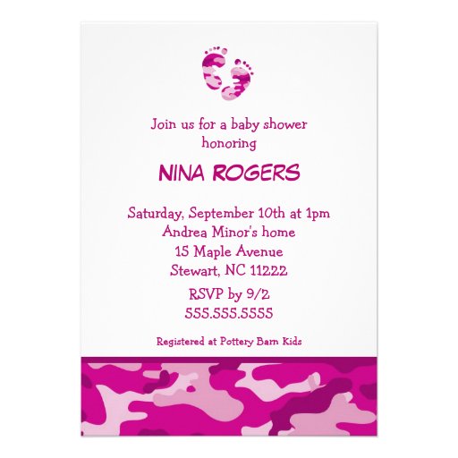 Camo Hot Pink Feet Baby Shower Invitation (front side)