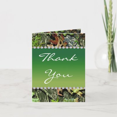 Camo hunting camouflage wedding thank you cards are themed with oak leaves
