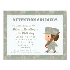 Camo Military Army Soldier Boy Birthday Party 4.25x5.5 Paper Invitation Card