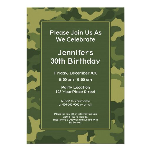 Camo Military Theme Birthday Party Invites