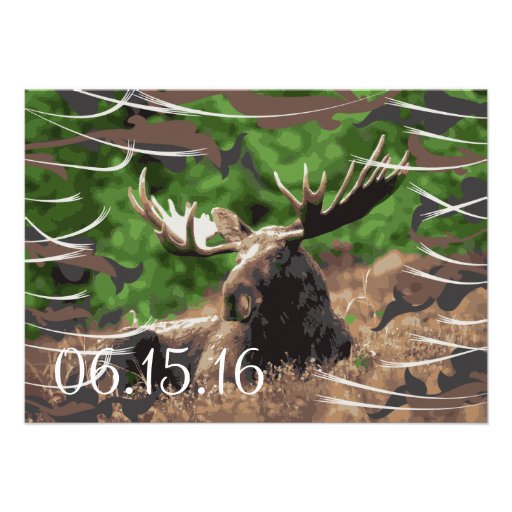 Camo Moose Hunting Theme Wedding Invitations