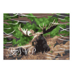 Camo Moose Hunting Theme Wedding RSVP Cards