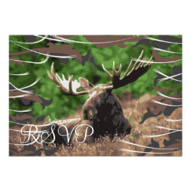 Camo Moose Hunting Theme Wedding RSVP Cards