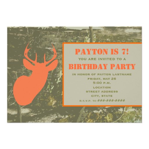 Camo & Orange Deer Head Birthday Party Invite