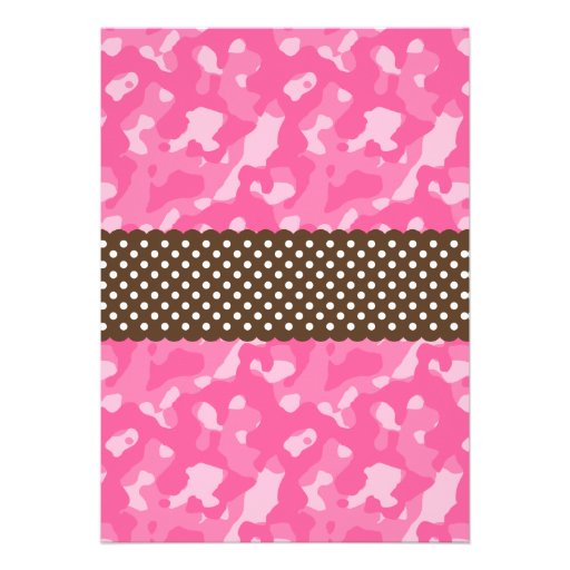 Camo Pink Brown Carriage Dots Baby Shower Invitation