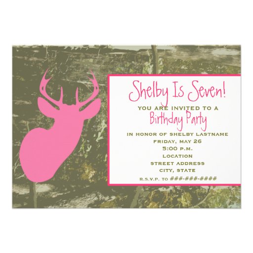 Camo & Pink Deer Head Birthday Party Invite