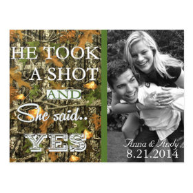 Camo Rustic Leaves Save The Date Wedding Postcard