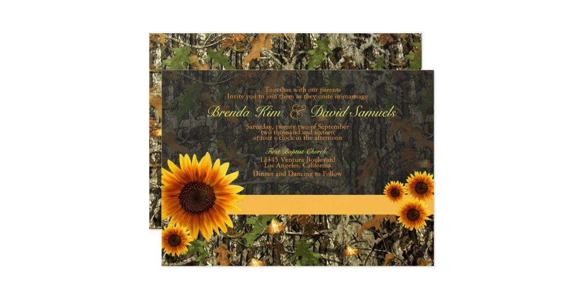 Camo Sunflowers Wedding Invitation Zazzle
