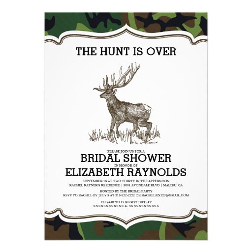 Camo The Hunt is Over Bridal Shower Invitations
