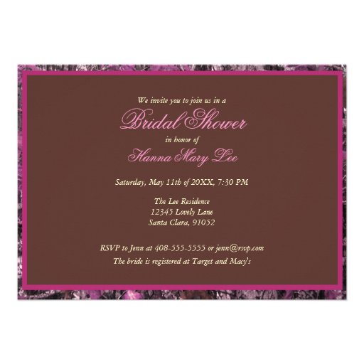 Camo Wood Pink Bridal Shower Invitation