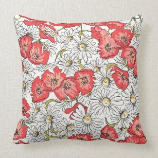 Camomille and Poppy flowers Pillow