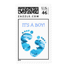 Camouflage Blue Baby Feet IT'S A BOY! STAMP