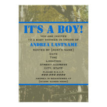 Camouflage & Blue Baby Shower Invitation