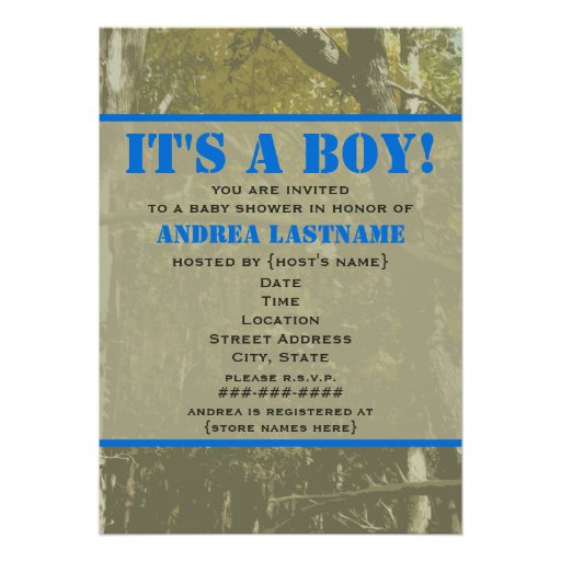 Camouflage & Blue Baby Shower Invitation