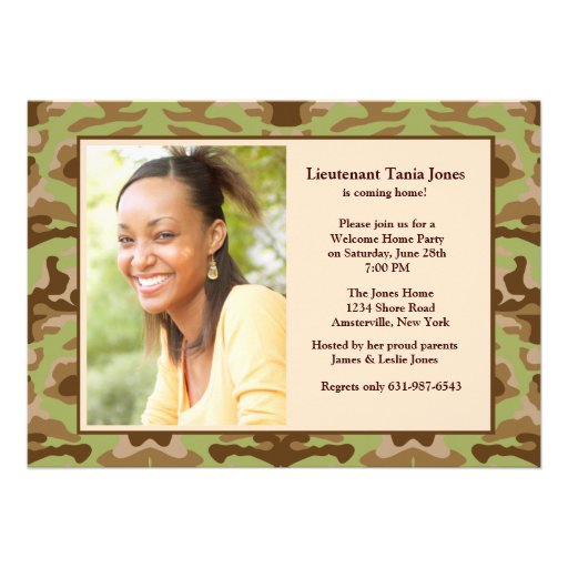 Camouflage Brown Photo Invitation