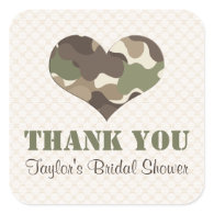 Camouflage Camo Heart Thank You Sticker Label 