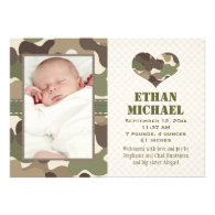 Camouflage Heart Baby Photo Birth Announcement 