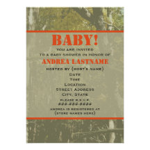 Camouflage & Orange Baby Shower Invitation