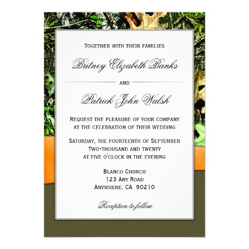 Camouflage Orange Hunting Camo Wedding Invitations