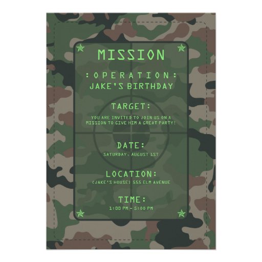Camouflage Party Theme Custom Invitation
