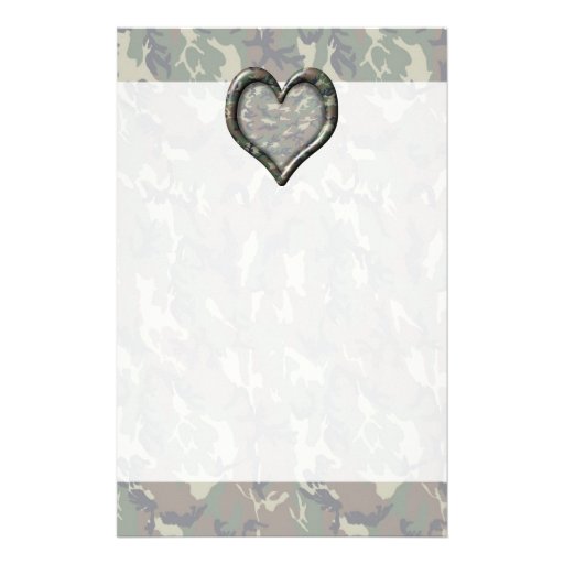 Camouflage Woodland Forest Heart on Camo Custom Stationery