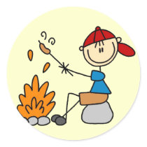 Camper Roasting Hot Dogs Tshirts and Gifts stickers by stick_figures Camper Roasting Hot Dogs Tshirts and Gifts stickers