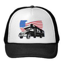 Camper van with american flag stars and stripes hat