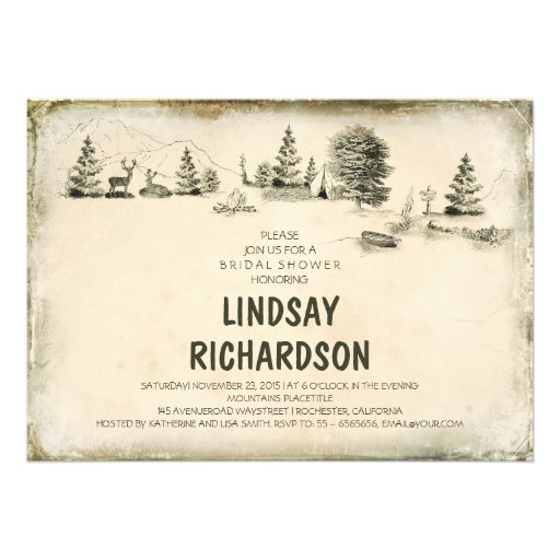 Campground Illustration Camping bridal shower Personalized Invitation