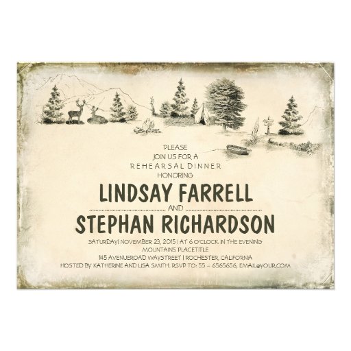 Campground Illustration Camping rehearsal dinner Personalized Invites