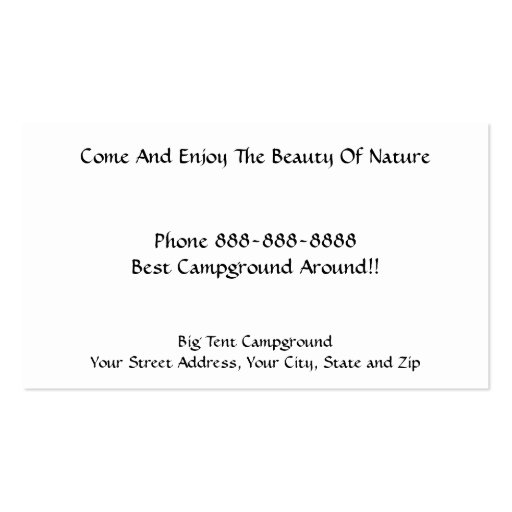 Campground Tent Outdoor Equipment Business Business Card Template (back side)