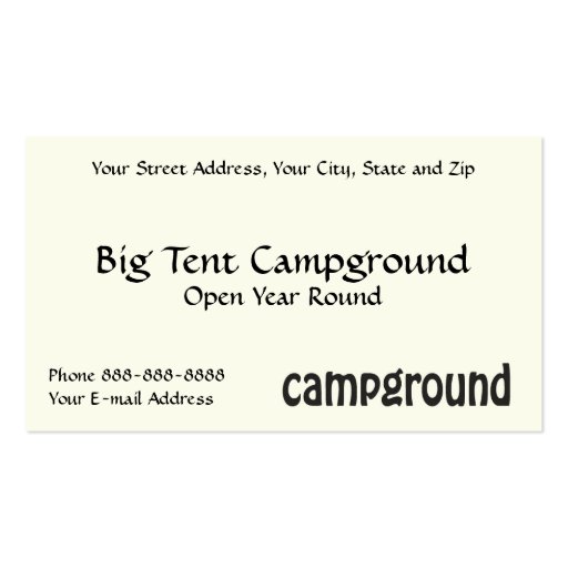 Campground Tent Outdoor Equipment Business Business Card Template (front side)