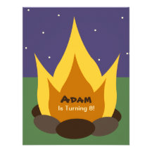 Camping Birthday Invitation - Camp Fire