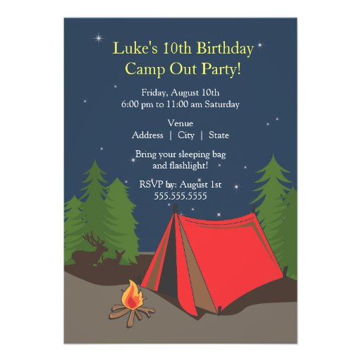 Camping Birthday Party | Boy Announcement (front side)