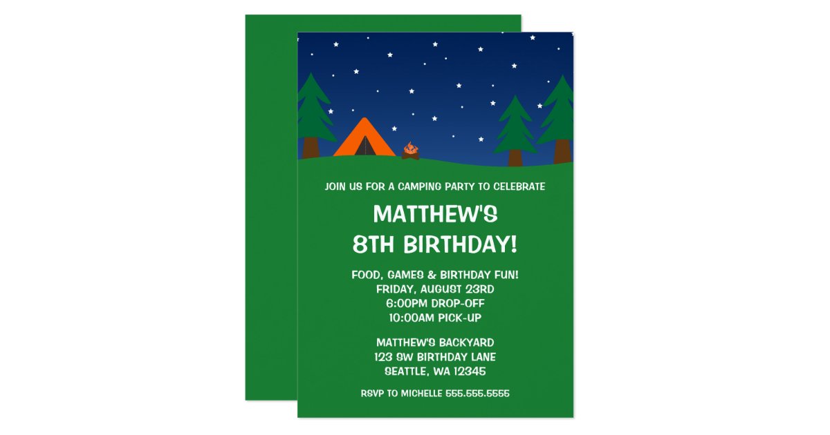Camping Birthday Party Card Zazzle
