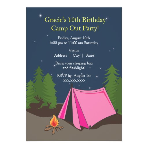 Camping Birthday Party | Girl Invite (front side)