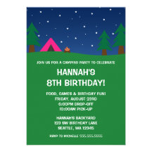 Camping Birthday Party Girls Invitations