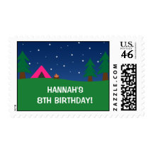 Camping Birthday Party Girls Postage Stamps
