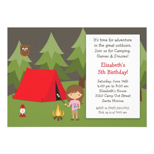 Camping Birthday Party Invitation for Girl