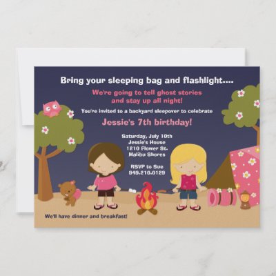 Camping Birthday Party Invitation for Girls