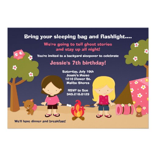Camping Birthday Party Invitation for Girls