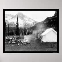Camping in Indian Henry, Mount Rainier, WA 1922 Posters